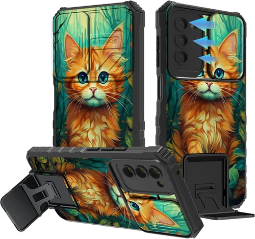 Vista 111 de Funda para Samsung Galaxy A13 5G/4G/A04S, Galaxy A13 5G con cubierta de cámara deslizante, funda de doble capa integrada con función atril