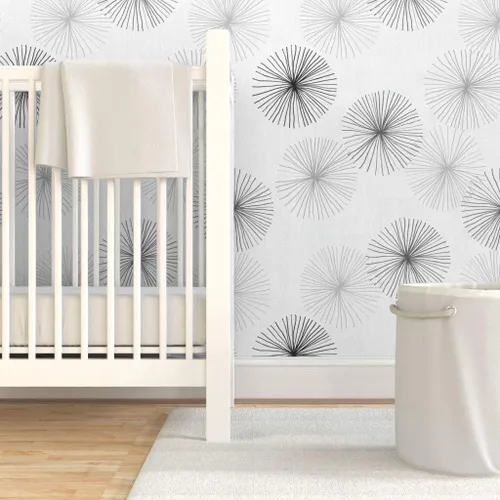 Vista 6 de Peel & Stick Wallpaper Swatch - Dandelions Grayscale Dandelion Greyscale Mid Century Modern Minimalist Mod Circle Snowflake Round Custom Removable