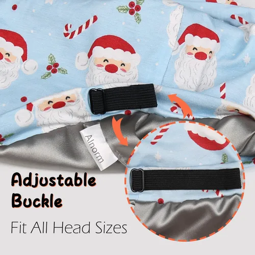 Vista 4 de Alnorm Gorro de dormir rizado para niña, gorro de satén con banda elástica cómoda ajustable para adolescentes, niños grandes, niños