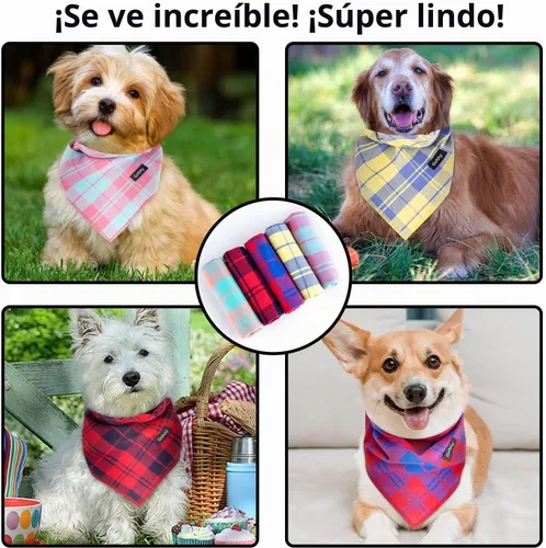 Vista 7 de Bandana para perro chico, bufanda para perro negro azul pequeño, bufanda de bufalo a cuadros, impresión ajustable, pañuelo, babero, accesorios