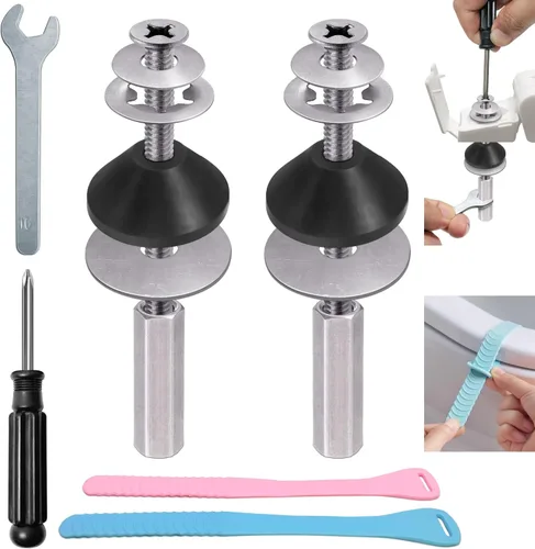 Vista 8 de Paquete de 2 tornillos universales de repuesto de plástico blanco para asiento de inodoro, bisagras de asiento de inodoro, pernos y tuercas