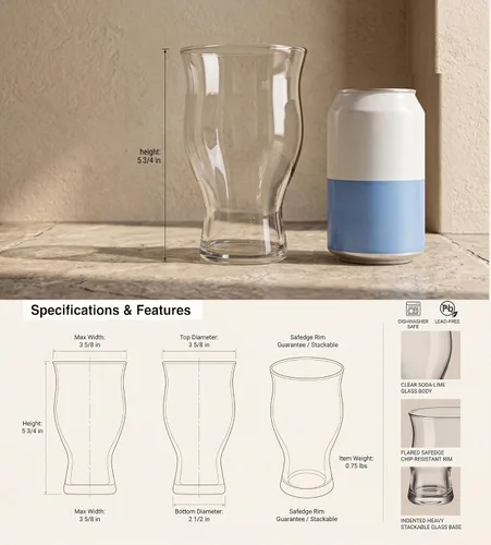 Necessia Nucleated Draft - Juego de 2 vasos de cerveza grabados con láser para Craft Ale