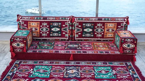 Vista 3 de arabicsofa Sofá Majlis Árabe Granate con Cojines – Sofá Modular de Dos Plazas de Suelo para Sala de Estar