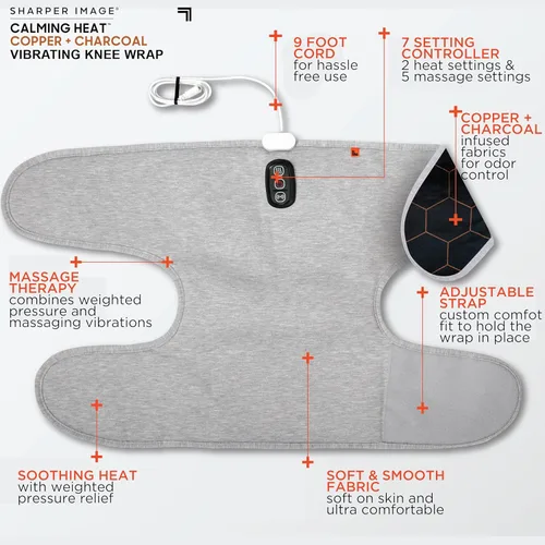 Vista 3 de Almohadilla de calentamiento eléctrica personal Calming Heat Knee Wrap de Sharper Image con cobre y carbón; vibraciones, 2 ajustes de calor y 5