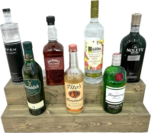 Estante escalonado para botellas | Expositor de botellas de licor de 2 niveles | Organización de bar | Estante de exhibición | Estante de vino |