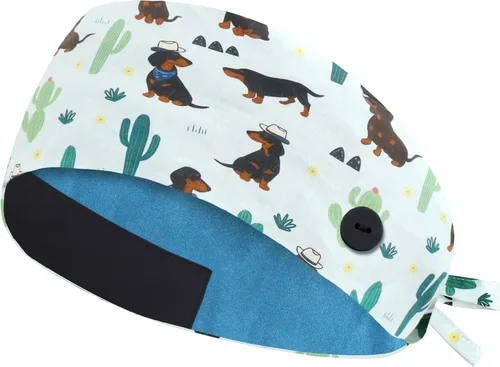 Vista 26 de QBA Gorra de trabajo ajustable con botón, gorro de trabajo de algodón, banda elástica para atar en la espalda, para mujeres y hombres, talla única