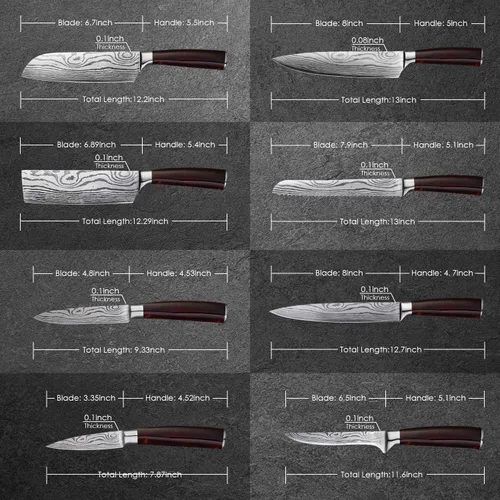 Vista 6 de UniqueFire Chef Knife Set 8 PCS, Professional Kitchen Knives set, Ultra-sharp German high carbon stainless steel cooking knives sets for Home &