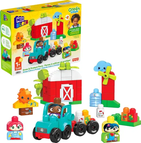 Mega Bloks Fisher-Price Toddler Building Blocks Toy Set, Green Town Grow & Protect Farm with 51 Pieces, 3 Figures, Ages 1+ Years