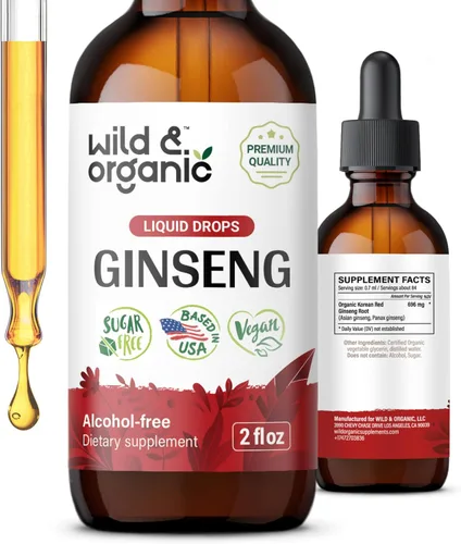 Wild & Organic Gotas de extracto de ginseng rojo coreano, apoyo inmunológico, suplemento de Panax ginseng, tintura líquida de raíz para añadir al