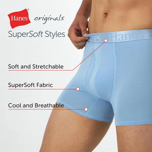 Vista 5 de Hanes Bóxer y baúl originales SuperSoft para hombre, viscosa súper suave de bambú, paquete de 3