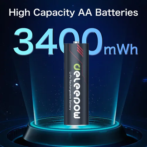 Vista 3 de Deleepow Baterías AA recargables de litio 1.5V 3400mWh 8 pilas recargables AA con cargador 1500 ciclos