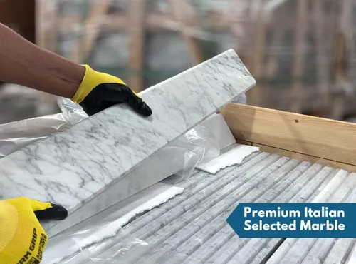 Vista 5 de Bisel doble de umbral de mármol pulido de carrara blanco italiano para transiciones de piso (4 x 24 pulgadas)