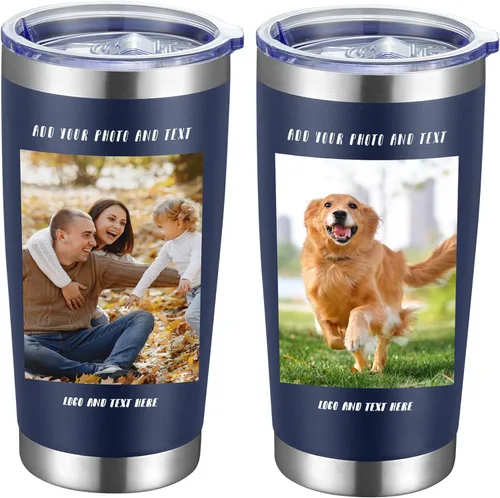 Vista 12 de Vaso de café personalizado de acero inoxidable, botella de agua personalizada de 20 onzas, vasos aislados con tapas y pajitas, imagen de logotipo
