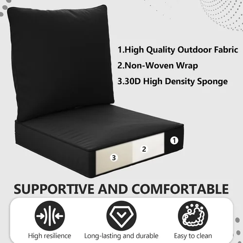 Vista 3 de Cojines de Asiento Profundo para Exteriores de 22" x 22" x 6" - Impermeables y Resistentes a la Decoloración, Cojines de Reemplazo para Muebles