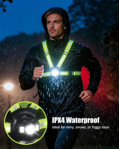 Vista 6 de Luces de Correr para Corredores, Luz de Correr de 500 Lúmenes con Luz de Alerta Roja Trasera, Haz Ajustable de 45° e Impermeable IPX4, Chaleco