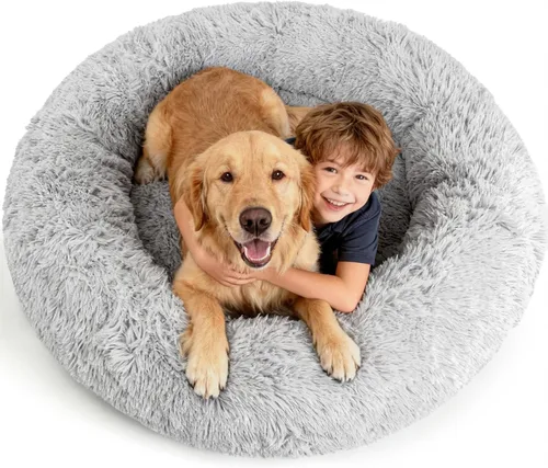 Vista 11 de Cama ortopédica para perros grandes, impermeable, con forma de dona, espuma viscoelástica calmante con gel refrescante, funda extraíble