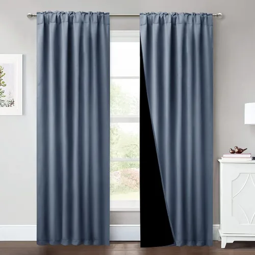 Vista 13 de NICETOWN Paneles de cortina para ventana pequeña 100% opacas que reducen el frío, cortinas con forro negro, cortinas con aislamiento térmico de 45