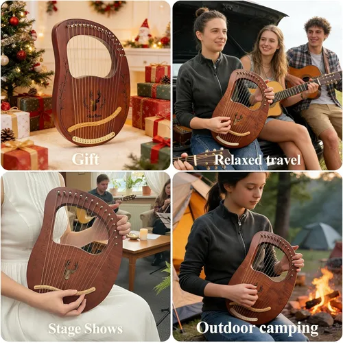 Vista 8 de Arpa de Lira, Kit de Arpa Lyra de 16 Cuerdas de Caoba, Instrumentos Musicales de Cuerda con Llave de Afinación, Bolsa de Instrucciones, Cuerdas
