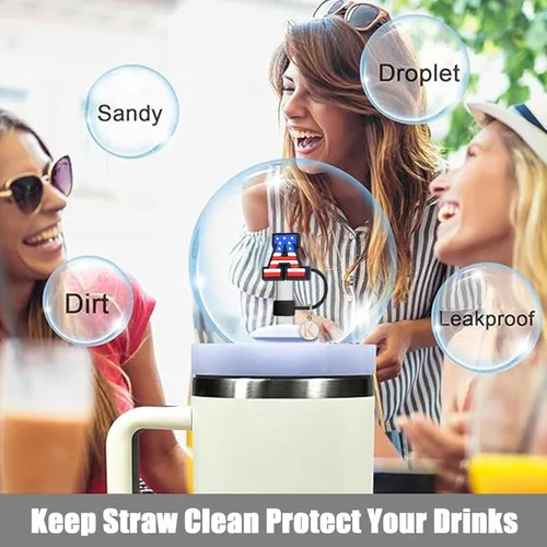 Vista 4 de Haundry Paquete de 4 fundas de popote para vaso Stanley, reutilizable, de 0.394 pulgadas, con 2 piezas de dije de letra inicial, accesorios