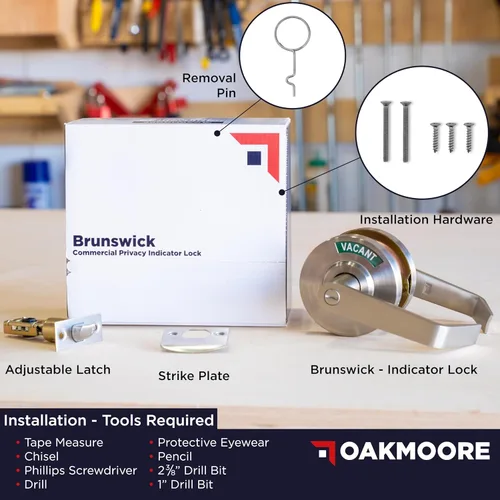 Vista 3 de Manija de puerta comercial OAKMOORE Cerradura para baño vacante, ocupado y comercial para baño público y edificios industriales