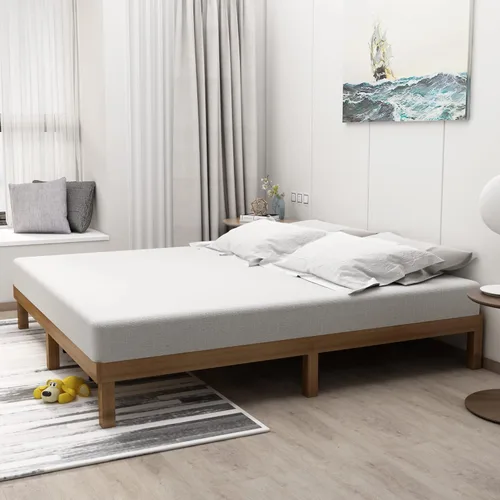 Vista 4 de HomSof Cama de plataforma de madera maciza tamaño King, no necesita somier, soporte de listones de madera fuerte, fácil montaje