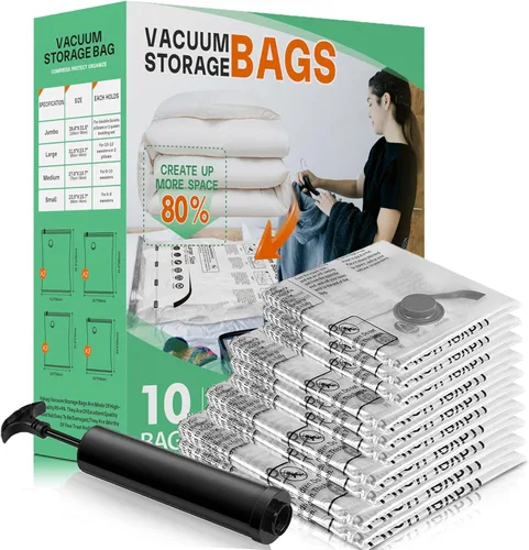 Vista 8 de Bolsas de almacenamiento al vacío, bolsas ahorradoras de espacio, compresión para edredones y mantas, almacenamiento de ropa selladora con bomba