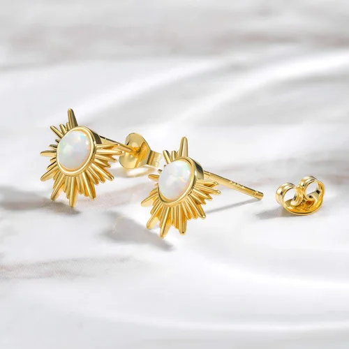 Vista 2 de Gold Star and Sunburst Stud Earrings - AllenCOCO Ear Climbers Earrings for Women, 14K Gold Plated, 925 Silver Post Hypoallergenic