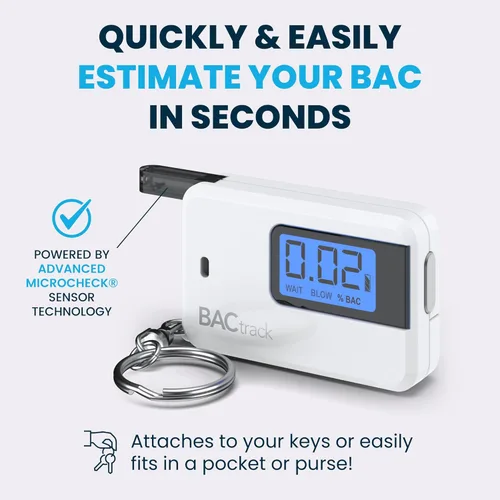 Vista 2 de BACtrack Go Keychain Breathalyzer (blanco) Llavero de bolsillo ultraportátil probador de alcohol para uso personal