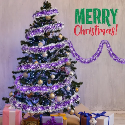 Vista 46 de Ceenna 4 guirnaldas de oropel de Navidad de 32.8 pies con 100 luces LED de 32.8 pies para colgar en la pared, árbol de Navidad, decoración