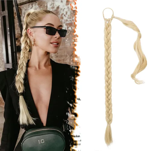 Barsdar Extensión de 26 Pulgadas de Cola de Caballo Trenzada Larga con Banda Elástica - Extensiones de Cabello en Cola de Caballo Recta y Elegante
