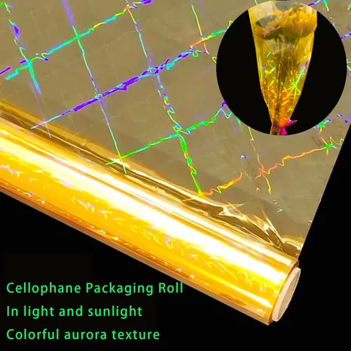 Vista 6 de CMFYHM Rollo de envoltorio de celofán dorado iridescente I 86 cm de ancho X 15 m de largo I Celofán colorido perfecto para canastas, regalos