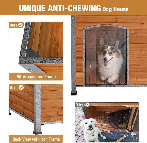 Vista 2 de Casa para perros de tamaño pequeño a grande, refugio para cachorros para interiores y exteriores, con suelo elevado, perrera duradera e impermeable