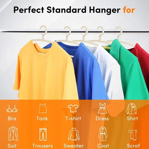 Vista 6 de DEDU Perchas de plástico para ropa, paquete de 20 perchas extra gruesas con gancho giratorio de 360° antideslizantes, perchas para suéteres, Beige