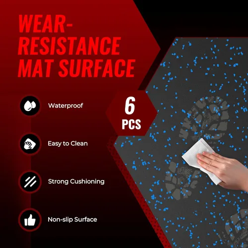 Vista 7 de SUPERJARE Alfombrillas de Equipo de Ejercicio Extra Gruesas de 0.79'', 6 Piezas 24 Pies Cuadrados Baldosas de Piso con Parte Superior de Goma