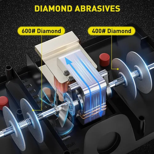 Vista 2 de Secura Afilador de cuchillos eléctrico de 2 etapas con abrasivos de diamante y guías de ángulo de precisión, herramienta de afilado profesional