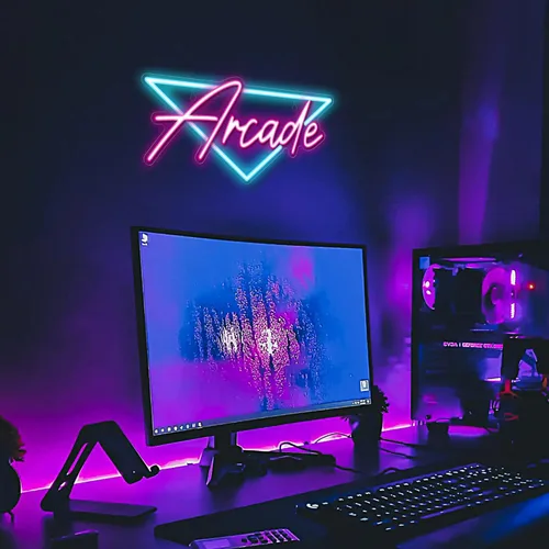 Vista 4 de Kavaas Letrero de neón de arcade, letreros LED para decoración de sala de arcade, letrero de neón retro para dormitorio de niños, decoración