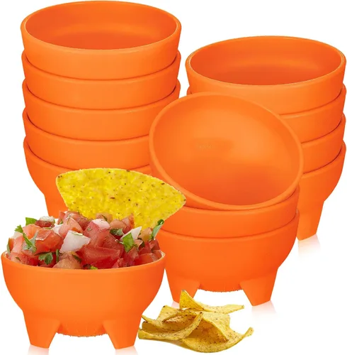 Vista 7 de Maxcheck 12 piezas de cuencos de salsa para fiesta de 4.5" de diámetro, cuencos de salsa mexicanos de plástico para guacamole, lindos chips y plato
