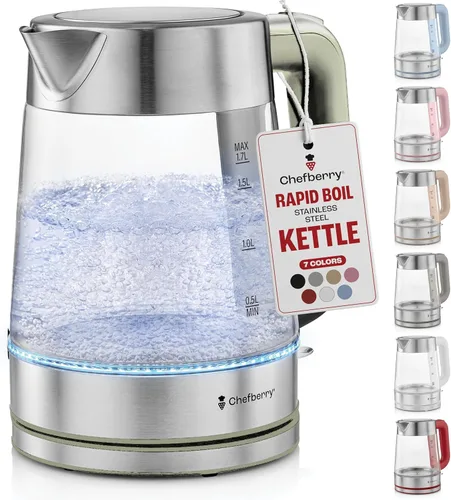 Vista 14 de Hervidor eléctrico para hervir té caliente y agua Hervidor de vidrio de borosilicato de acero inoxidable de 1.8L sin plástico, apagado automático