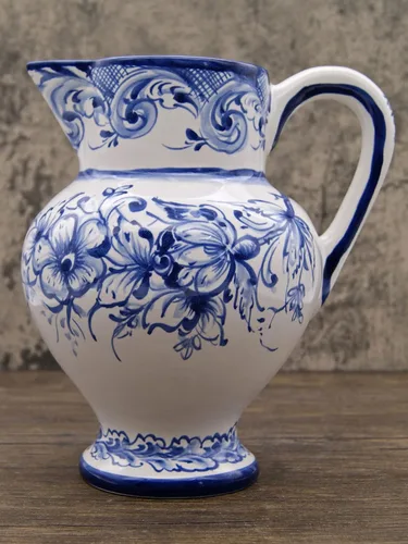 Vista 3 de Jarra de cerámica portuguesa azul y blanca pintada a mano