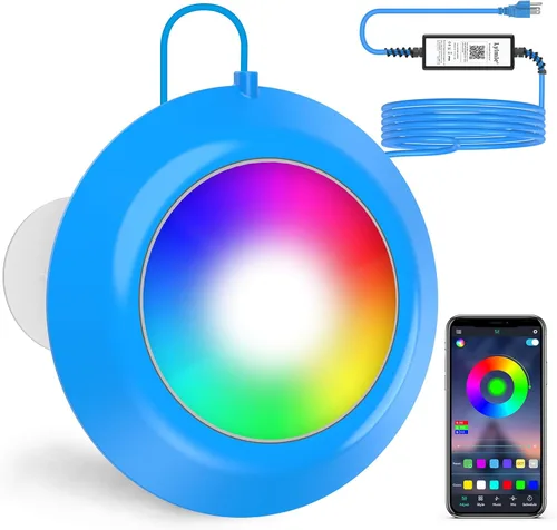 LyLmLe Luces LED de piscina, Luz magnética sumergible inteligente RGB de 20W con control por APP, 800lm regulable, luces subacuáticas IP68