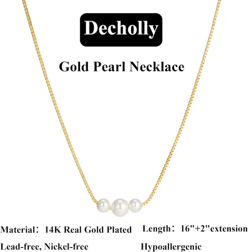 Vista 6 de Collares de perlas doradas para mujer, a la moda. Collar delicado chapado en oro de 14 K, sencillo y en capas, ideal como joyería para bodas