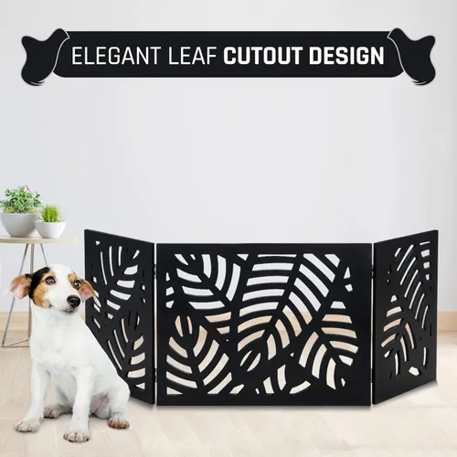 Vista 7 de Bundaloo Puerta independiente para perros, valla de madera decorativa expandible para perros pequeños a medianos, barrera para escaleras, puertas