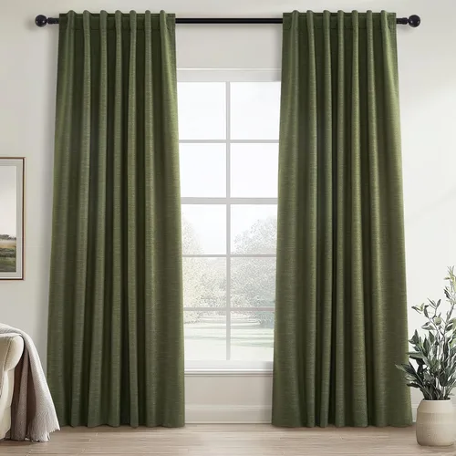 Vista 30 de Topfinel Cortinas opacas, blanco beige, 2 paneles, ventanas pequeñas, textura, mezcla de lino, bohemia, abedul, rural, gancho, bolsillo trasero