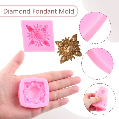Vista 2 de Broche de diamante moldes de silicona, broche de joyas, molde de fondant, molde de chocolate para decoración de pasteles, decoración de cupcakes
