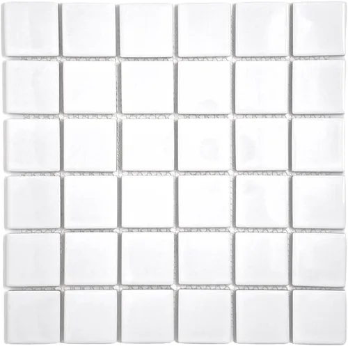 Tenedos - Mosaico cuadrado de porcelana blanca de 2 pulgadas (tamaño exacto de 1-15/16 pulgadas), aspecto brillante, diseñado en Italia (12 x 12)