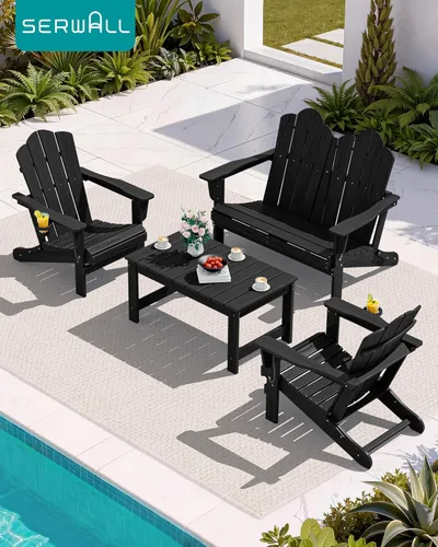 Vista 2 de SERWALL Mesa de centro al aire libre, mesa de centro de HDPE Patio para exterior, rectangular, negro