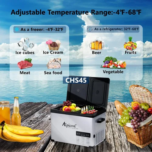 Vista 4 de Alpicool CHS45 Refrigerador de 12 voltios con control de temperatura dual, portátil, 33 cuartos (31 litros), para camión, cámper, barco, campamento