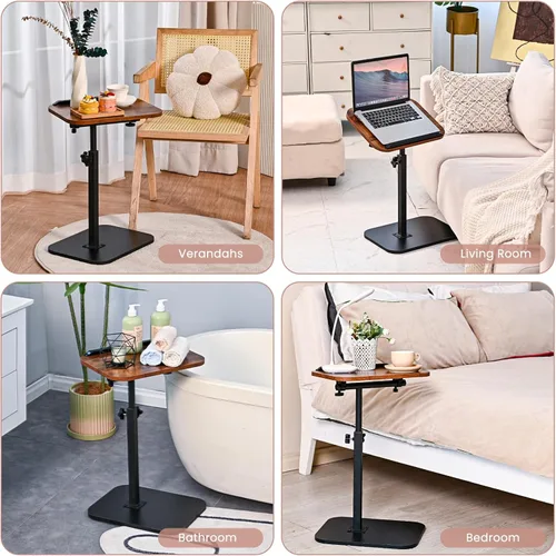 Vista 7 de Mesa auxiliar de mesa C de altura ajustable, mesa para portátil para sofá, cama, rincón de lectura, extremo en forma de C para sofá, bandeja de TV