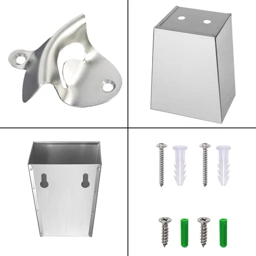 Vista 4 de Abridor de botellas de cerveza de acero inoxidable para exteriores montado en la pared con colector de tapa Agujeros de drenaje estrechos