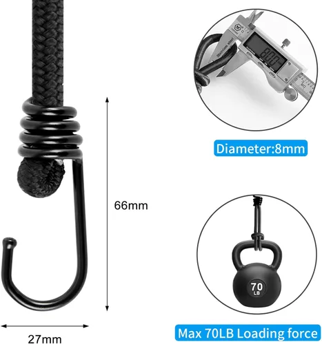 Vista 5 de Cuerda elástica resistente de 40 pulgadas con ganchos, correa de gancho elástico para exteriores, para campamento, lonas, tiendas de campaña